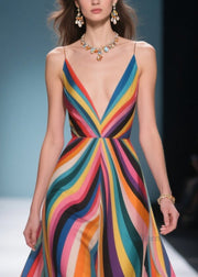 Fitted Multicolour Striped Patchwork Flower Chiffon Beach Dresses Summer