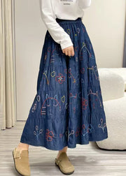 Fitted Navy Print Exra Large Hem Denim Skirt Summer