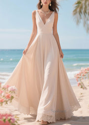 Fitted Nude Lace Patchwork Exra Large Hem Chiffon Cami Dresses Summer