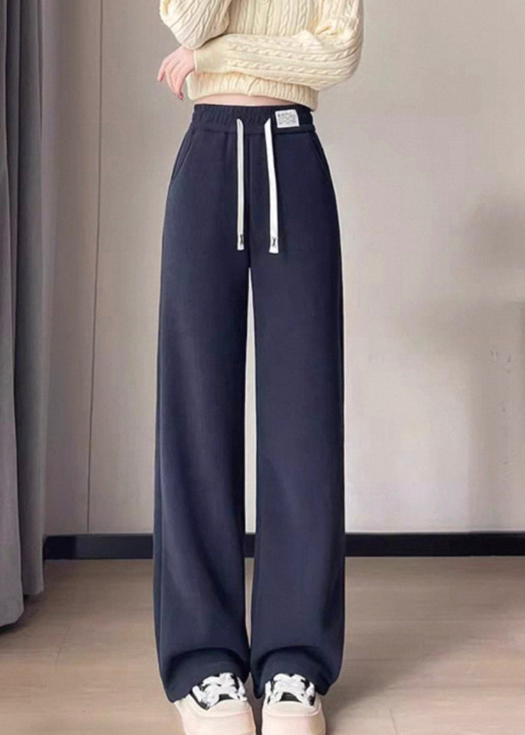 Fitted Oatmeal Pockets Drawstring Teddy Warm Fleece Pants Winter