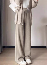 Fitted Oatmeal Pockets Drawstring Teddy Warm Fleece Pants Winter