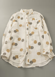 Fitted Orange Oversized Print Cotton Shirt Tops Spring