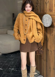 Fitted Orange Oversized Thick Wool Knit Cardigan Winter