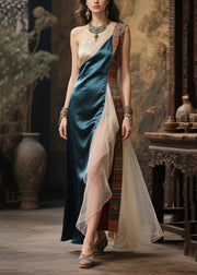 Fitted Peacock Blue One Shoulder Patchwork Tulle Party Dress Summer