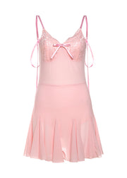 Fitted Pink Backless Lace Up Patchwork Tulle Mini Dresses Summer