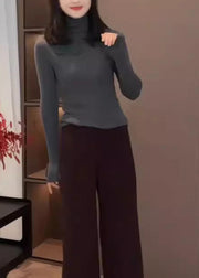 Fitted Purple Hign Neck Floral Patchwork Knit Sweaters Fall