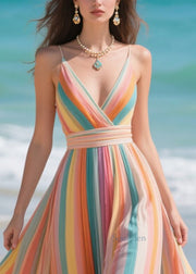Fitted Rainbow Striped Patchwork Lace Chiffon Tunic Dresses Summer