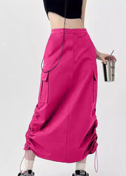 Fitted Rose Drawstring With Pockets Cotton Skirt Summer