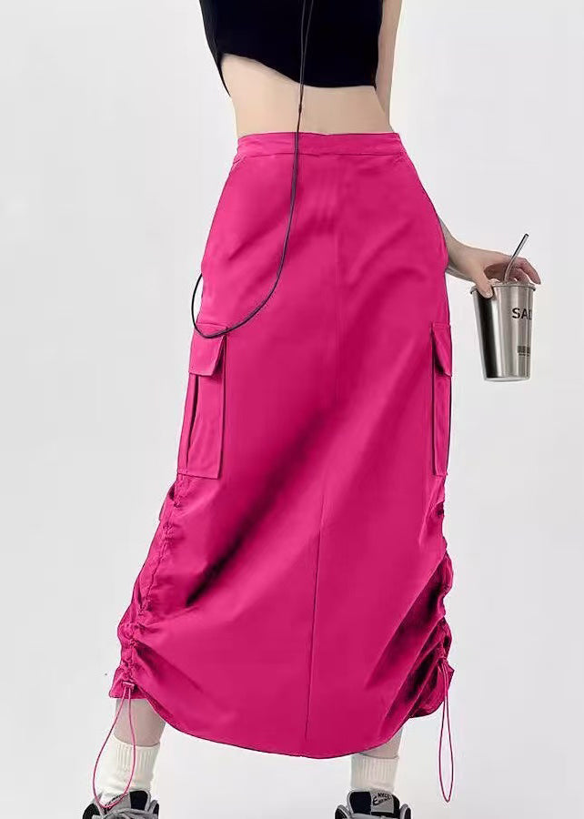 Fitted Rose Drawstring With Pockets Cotton Skirt Summer