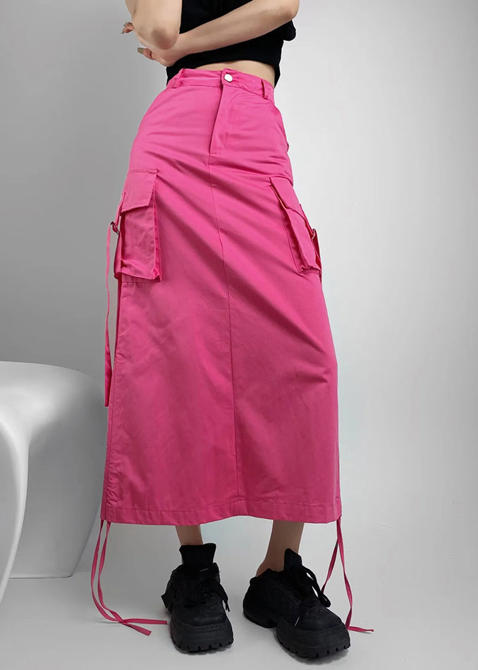 Fitted Rose Drawstring With Pockets Cotton Skirt Summer