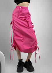 Fitted Rose Drawstring With Pockets Cotton Skirt Summer