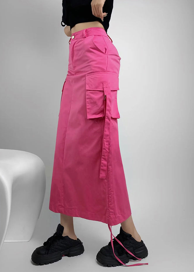 Fitted Rose Drawstring With Pockets Cotton Skirt Summer