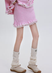 Fitted Rose Ruffled Oversized Knit Cardigan Two Pieces Set Winter
