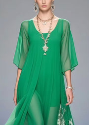 Fitted Tea Green Oversized Draping Chiffon Dress Summer