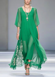 Fitted Tea Green Oversized Draping Chiffon Dress Summer