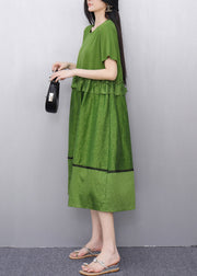 Fitted Tea Green Ruffled Patchwork Dresses Summer