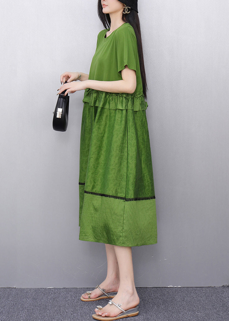 Fitted Tea Green Ruffled Patchwork Dresses Summer