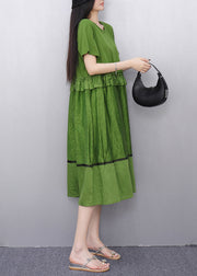 Fitted Tea Green Ruffled Patchwork Dresses Summer