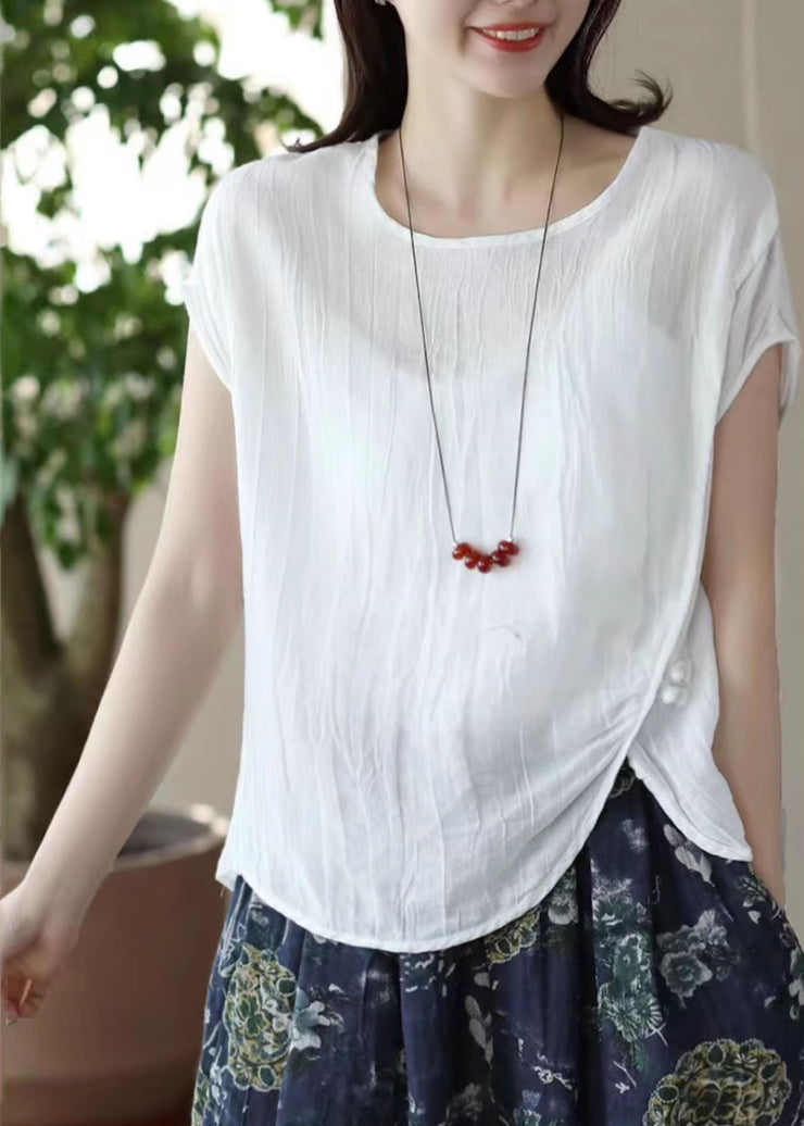Fitted White Asymmetrical Linen Beach Vest Summer