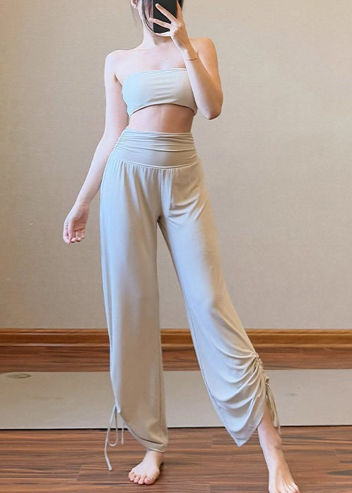 Fitted White High Waist Cinched Running Pants Fall