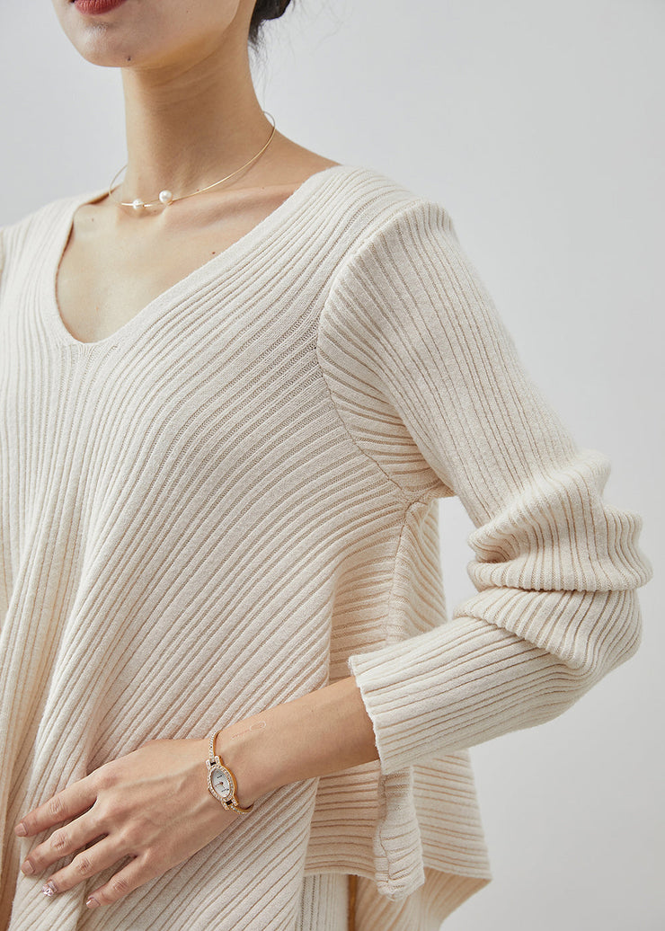 Fitted White Oversized Backless Knit Two Pieces Set Fall