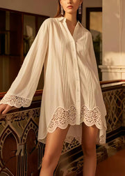 Fitted White Oversized Hollow Out Cotton Shirt Dresses Spring