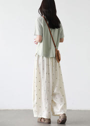 Fitted White Oversized Print Cotton Harem Pants Fall