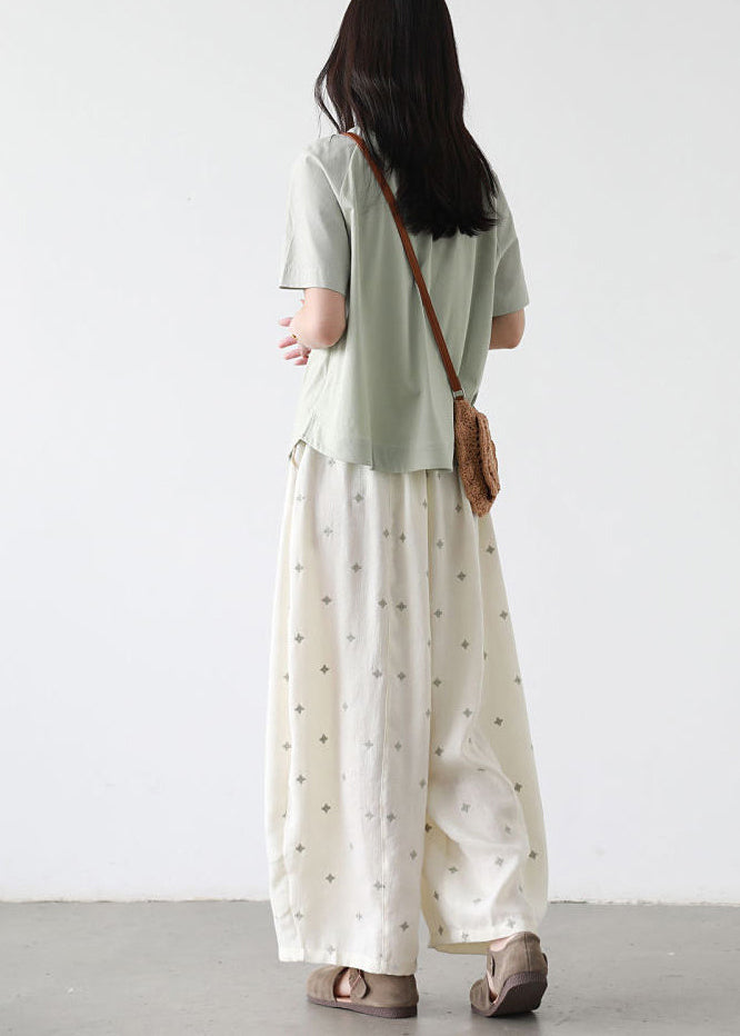 Fitted White Oversized Print Cotton Harem Pants Fall