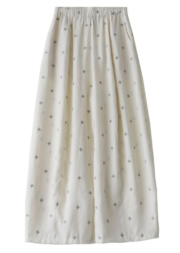 Fitted White Oversized Print Cotton Harem Pants Fall