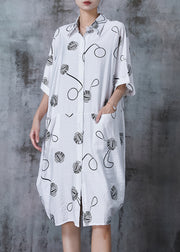 Fitted White Oversized Print Cotton Shirt Dresses Summer