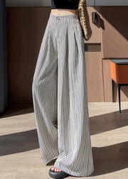 Fitted White Striped Cotton Wide Leg Pants Fall