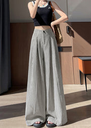 Fitted White Striped Cotton Wide Leg Pants Fall