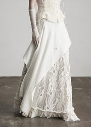 Fitted White Tassel Patchwork Lace Skirts Fall