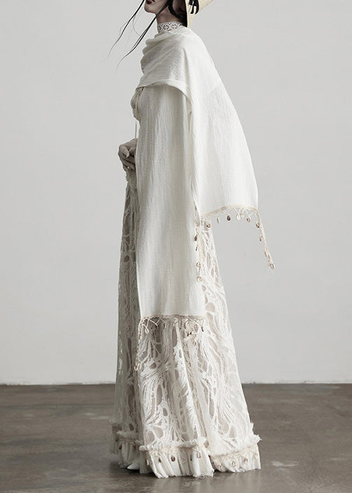 Fitted White Tassel Patchwork Lace Skirts Fall