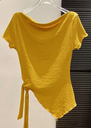 Fitted Yellow Asymmetrical One Shoulder Cotton Tank Tops Summer