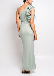 Floral Green Asymmetrical Wrinkled Tulle Long Dress Summer