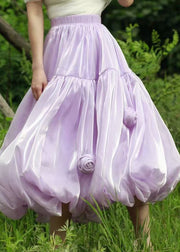 Floral Purple Solid Elastic Waist Silk Skirts Summer