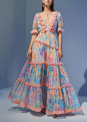 Flower Print Chiffon Party Dress Ruffled Exra Large Hem Summer