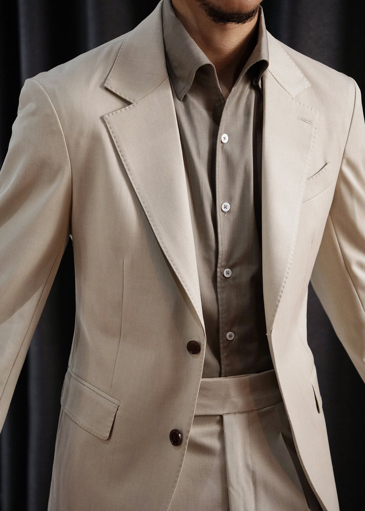 Formal Beige Peter Pan Collar Button Spandex Men Coat Fall
