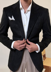 Formal Black Peter Pan Collar Button Solid Mens Coats