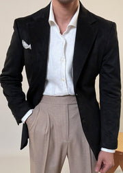 Formal Black Peter Pan Collar Button Solid Mens Coats