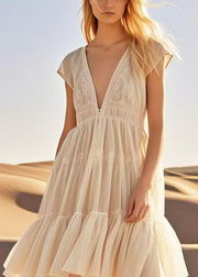 French Apricot Asymmetrical Design Cotton Long Dresses Summer