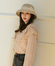 French Apricot Bow Straw Woven Bucket Hat