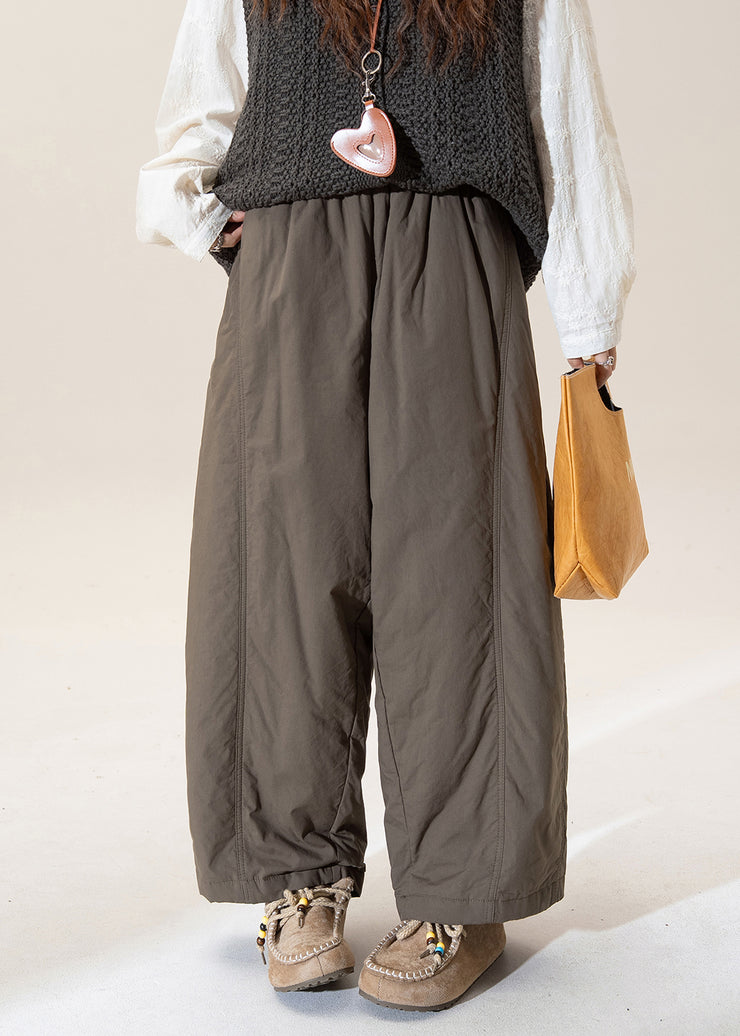 French Apricot Elastic Waist Fine Cotton Filled Pants Winter
