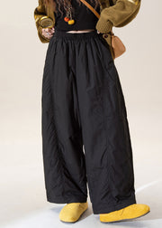 French Apricot Elastic Waist Fine Cotton Filled Pants Winter