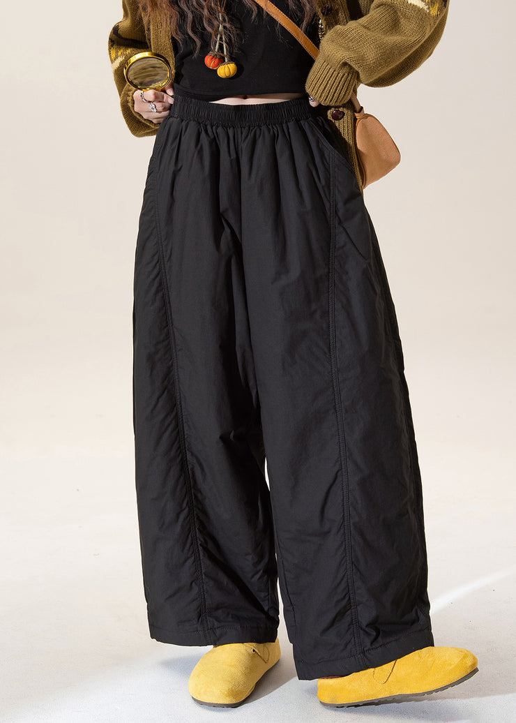 French Apricot Elastic Waist Fine Cotton Filled Pants Winter