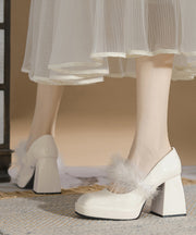 French Apricot Faux Fur Splicing Chunky Heel Fuzzy Wool Lined