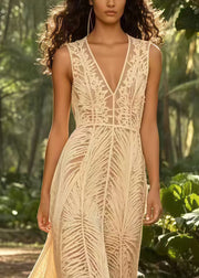 French Apricot Hollow Out Tulle Party Dress Sleeveless