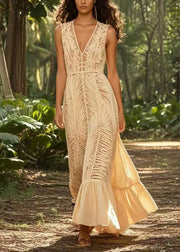French Apricot Hollow Out Tulle Party Dress Sleeveless