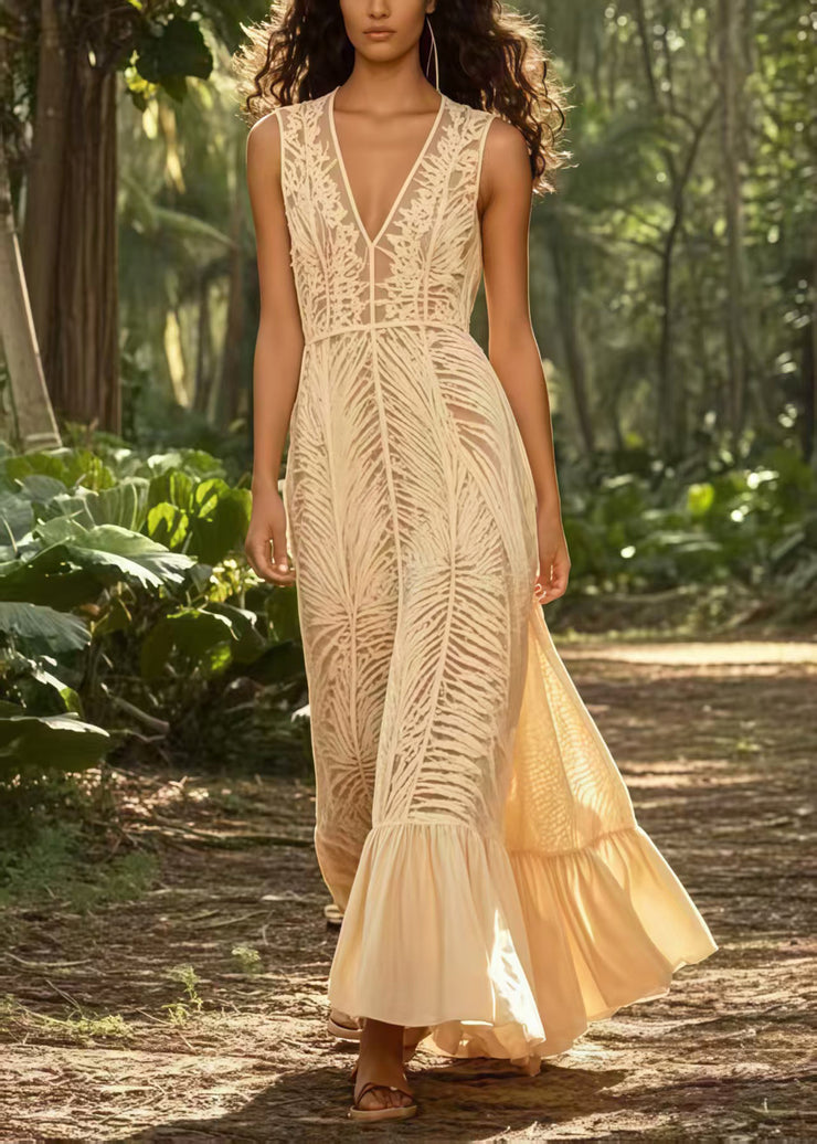 French Apricot Hollow Out Tulle Party Dress Sleeveless
